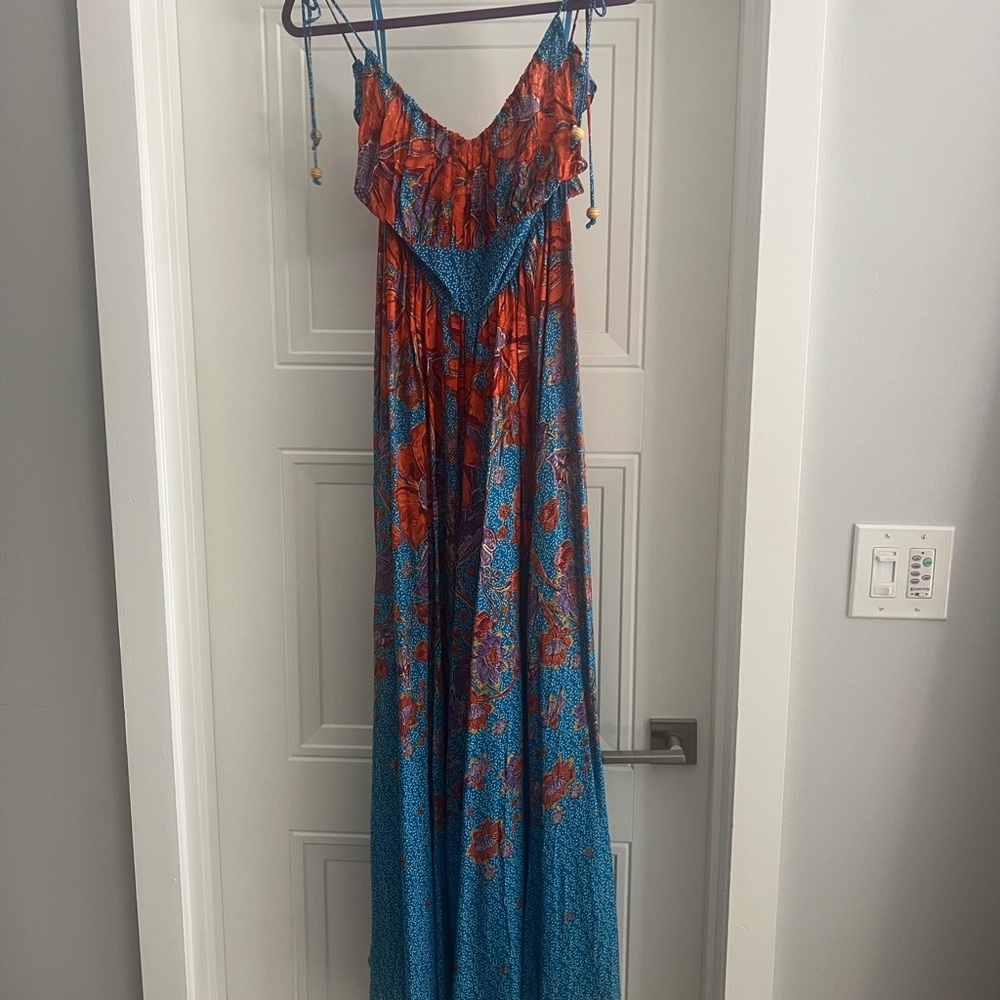 Free People Blue and Orange Floral Jumpsuit
